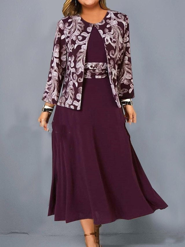 Women's Sleeveless Dress Printed Short Coat Fashion Casual Set