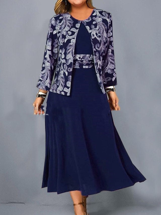 Women's Sleeveless Dress Printed Short Coat Fashion Casual Set